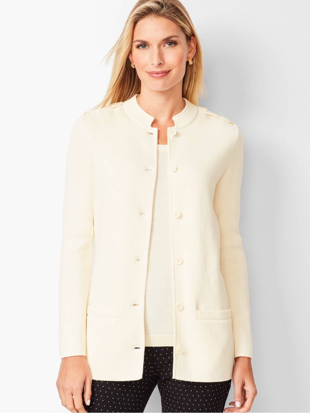 Talbots MILITARY-INSPIRED SWEATER JACKET Cream Button-Front Knit Blazer Women 2X